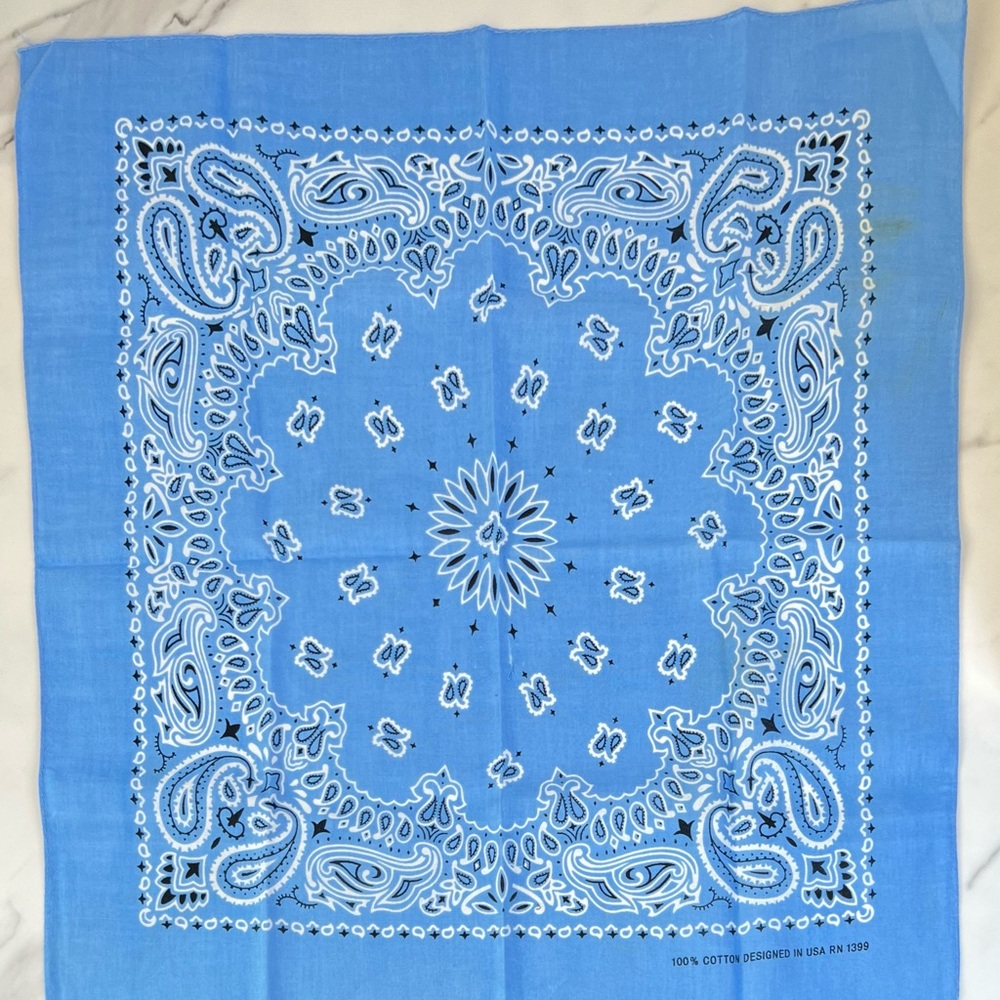 Vintage Blue Paisley Bandana Handkerchief Cotton Made in USA